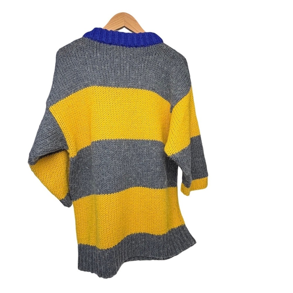Vintage Susann D. Fuzzy Yellow Stripe Wool Blend Sweater S Colorblock Pullover - Picture 4 of 7